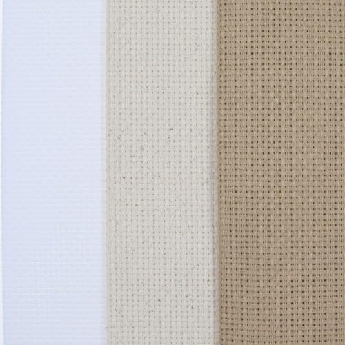 KCS 3 pc of 12" x 18" 14CT Counted Cotton Aida Cloth Cross Stitch Fabric (White+Oatmeal+Khaki) - color: White+oatmeal+khaki