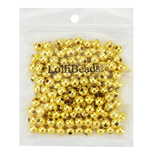 (R) Gold Plated Smooth Round Metal Beads 8 mm 200 Pcs - color: Gold 200 Pcs 8mm