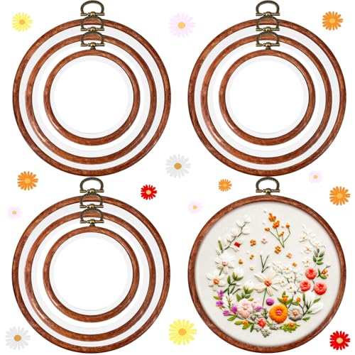 Doublefill 9 Pcs 3.5 to 5.3 in Round Embroidery Hoops Frame, Imitated Wood - color: Imitated Wood, size: 3.5 in to 5.3 in
