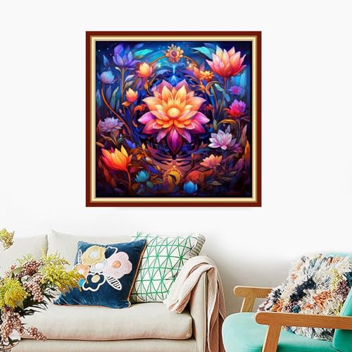 Foxdiviy Stamped Cross Stitch Kits Full Range of Embroidery Needlework Starter Kits for Beginners Adults 11CT Embroidery Patterns Art Crafts DIY Needlepoint Kits-Magic Flower 18x18 inch - color: Stamped Set 27