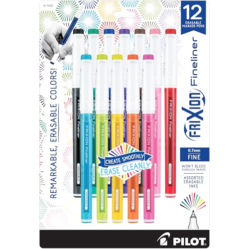 PILOT FriXion Fineliner Erasable Marker Pens, Pack of 12, Assorted Colors - color: Vivid 12, size: 12 Count (Pack of 1)