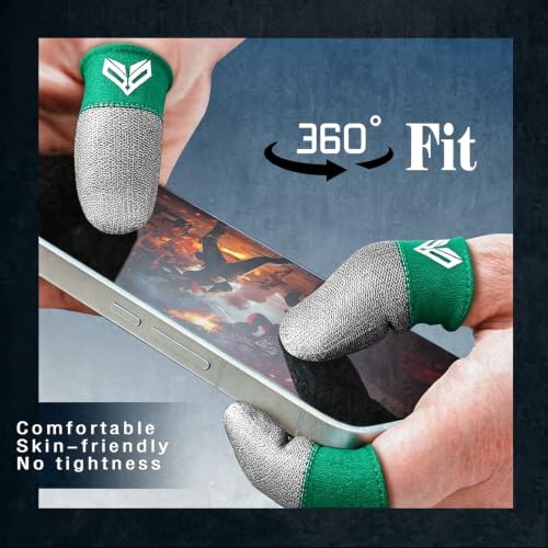 6PCS Gaming Finger Sleeves. 0.29MM Silver Fiber, Anti Sweat, Extremely Thin,Breathable Touchscreen dedales Gamer Finger Cover Thumb Sleeve Fit Phone Game Tablet Devices. (Green) - color: Green