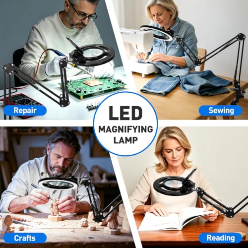 KIRKAS Magnifying Glass with Light, 2,200 Lumens Magnifying Lamp 12X 30X - color: Black 35in Magni-attach