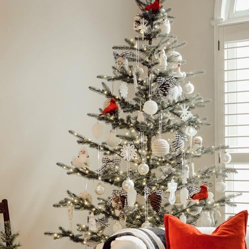 FOIMAS 400pcs Christmas Ornament Hanger String Hook Hanging Ropes with Snap Locking Fastener for Christmas Tree Hanging Ornament Decoration Supply,White