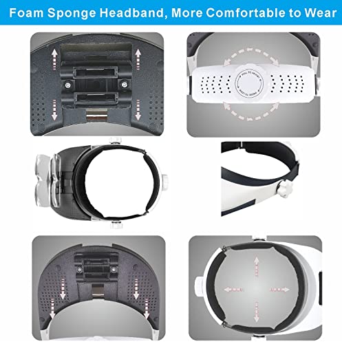 Large Lens Head Magnifier Headband Magnifying Glass with Light Hands free 8 LED Magnifier with White and Yellow Light for Close Work, Crafts, Hobby, Reading, Repairing, Sewing, Jewelry