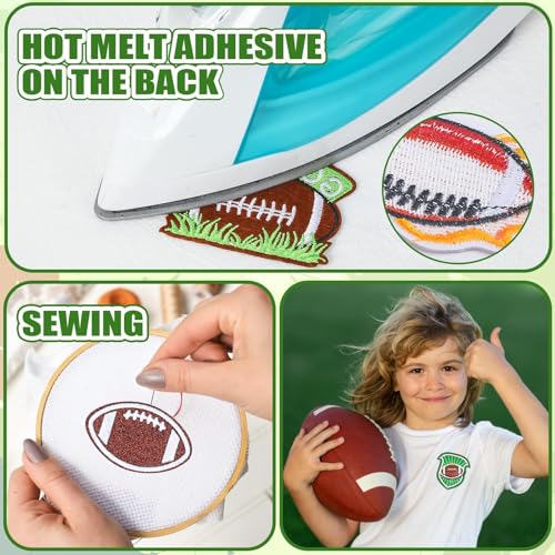 AUGSUN 36pcs Football Theme Iron on Patches Sports Embroidered Sew Applique - style: Football