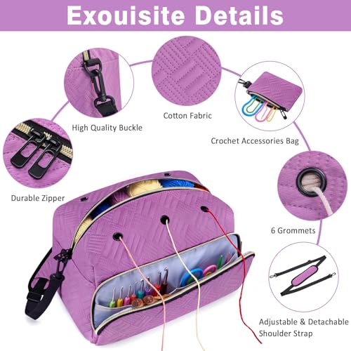 IBFUN Crochet Yarn Knitting Bag Organizer for Knit Accessories Hooks - color: L-Purple, size: Large