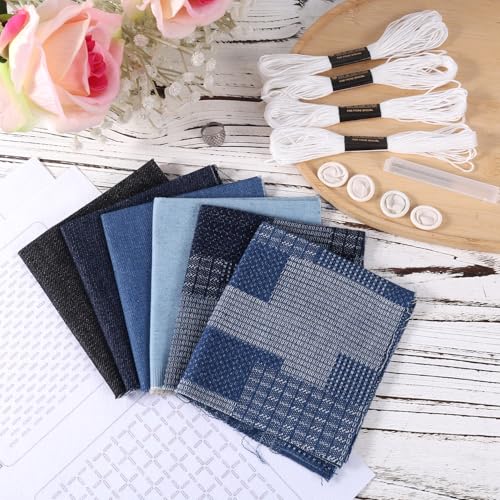 Sashiko Kit, Soluble Sashiko Stencil Sashiko Thread and Needles Embroidery Sashiko Patterns Sashiko Mending Washable Stencil for Beginners Sewing Craft