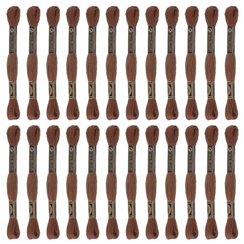 HARFINGTON 24 Skeins Embroidery Floss 8m Each Egyptian Long Fiber Cotton Cross Stitch Thread 26S/2x6 for Embroidery Projects Bracelet, Brown - color: Brown