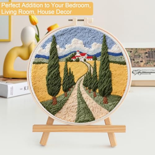 LACHLAND Punch Needle Kit for Beginners, Village Punch Embroidery DIY Craft Supplies with Hoop Yarn & Tool Handmade Wall Art Gift for Adults Teens Seniors Hobby - color: Village