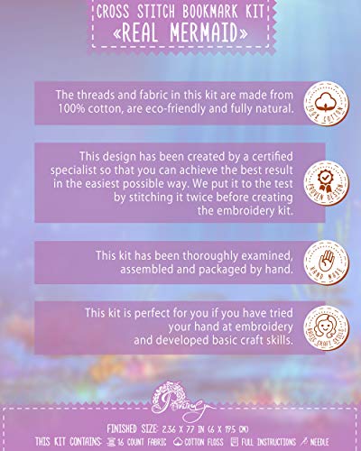 Povitrulya Counted Cross Stitch Bookmark Kit 'I Am Really a Mermaid' for Hand Embroidery - color: I am Really a Mermaid