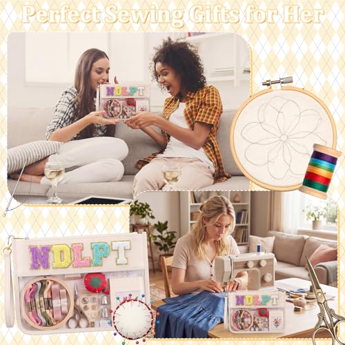 Klyyo Clyro Needlepoint Project Bag Clear Embroidery Sewing Bag Sewing Craft Organizer Storage Chenille Letter Zipper Pouch for Quilting Embroidery Knitting Stitching Cross Stitch Crochet(Cream) - color: Cream