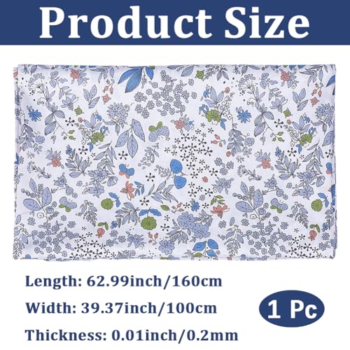 1.75 Yards White Floral Cotton Fabric Light Colored Retro Flower Leaves Patchwork Printed Squares Quilting Vintage Flowers Cloth for Sewing Making Dresses Headscarf Shawl DIY Craft Supply - size: 1600MM, style: White Flower
