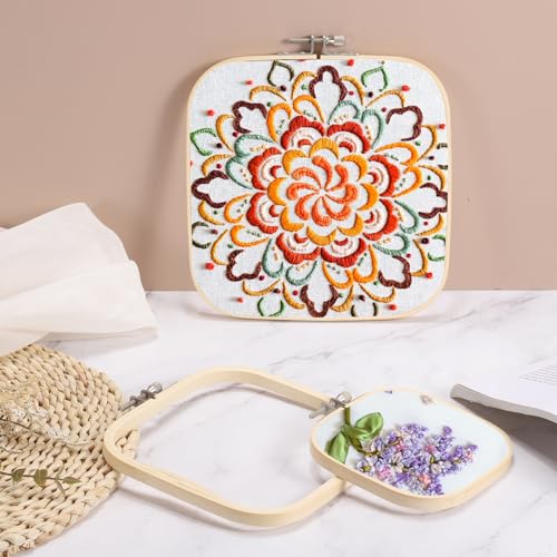 PATIKIL 2 Pieces 6.3" x 6.3" Square Embroidery Hoops, Adjustable Bamboo Cross Stitch Hoops Ring Embroidery Frame Punch Needle Hoop for Sewing, Needlework, DIY Sewing Craft Decoration - size: 6.3" x 6.3"