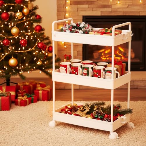 Ronlap 3 Tier Slim Rolling Storage Cart with Wheels Utility Organizer,White - color: White