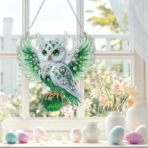 STGLCR Diamonds Art kit for Adult,Owl Pendant Diamonds Painting Art Kit,7.79x7.59inch Acrylic Diamonds Painting Board Kit Ornament, Special Crystal Diamond Hanging Ornament - color: Owl