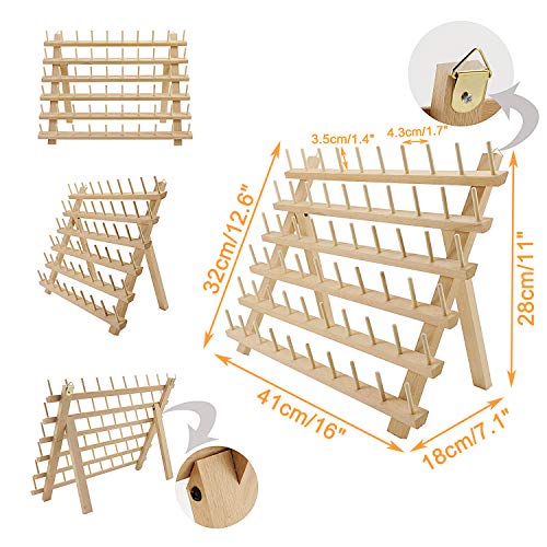 New brothread 60 Spools + 12 Spools Wooden Thread Rack - color: Wood Color - 60+12 Spools
