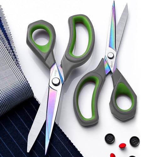 LIVINGO Fabric Scissors 9.5" Professional Sewing Shears All Purpose - color: Gray / Green, size: 9.5"