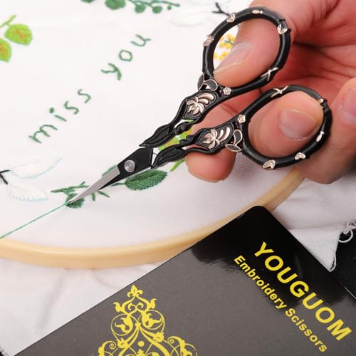 YOUGUOM Sewing Embroidery Scissors with Cover, Crochet Snips - color: Golden Black