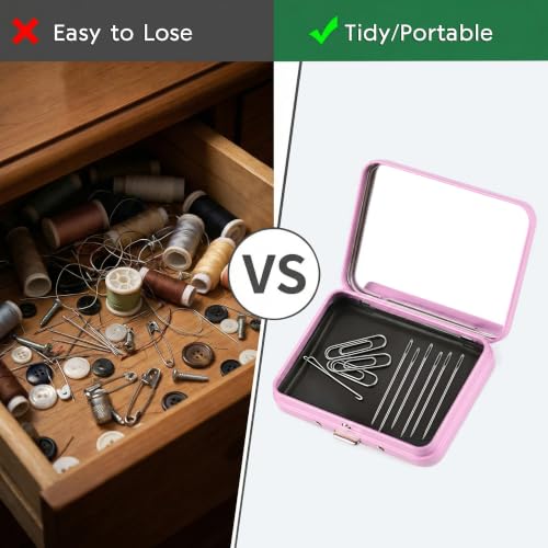 2Pcs Magnetic Needle Holder Case, Built-in Magnet Storage Box for Sewing Craft Knitting Embroidery Organizers, Secures Needles Pins Needlepoint Scissors Under 3.2inch/8.1cm(Pink) - color: Pink
