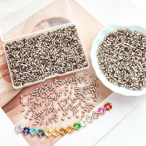 1400Pcs Glass Bugle Beads 2.2×4mm Large Hole 1.3mm Tube Beads for Embroidery, Spacer Beads for DIY Jewelry Making (Light Purple) - color: Light Purple