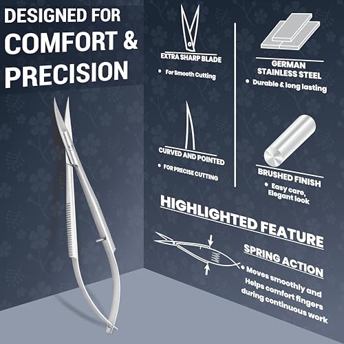 SILLVER Cuticle Scissors Extra Fine Curved Eyebrow Scissors - size: Slim 3-0.5mm Blade Width