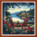 Redxing Counted Cross Stitch Kit for Beginners,Unprinted Needlepoint Kits for Beginners Cross Stitching Embroidery Kit 11CT Stitches kit-Lakeside Scenery 18x18 inch - color: Setpattern01