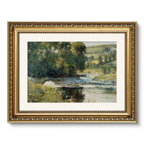 ARPEOTCY Vintage Gold Framed Wall Art, Nature Streamside Retro Paintings, Canvas Prints Artwork with Antique Frame, Victorian Wall Pictures Decor for Living Room Gallery Room 11x14 inch - color: Streamside, size: 14"L x 11"W