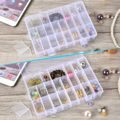 2 Pack 24 Grids Plastic Storage Box Clear Organizing Containers with Adjustable Dividers for Beads, Crafts, Art DIY, Jewelry, Screws, Pins, Thread, Fishing Gear, Small Items