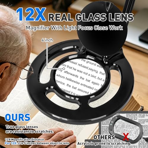 KIRKAS Magnifying Glass with Light, 2,200 Lumens Magnifying Lamp 12X - color: Black