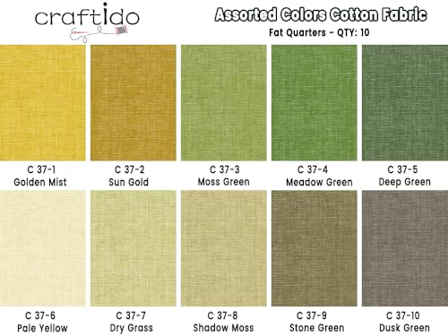 Craftido - 11 Options Solids with Tweed Tonals - Assorted Color Cotton Quilting Fabric Bundles 10pcs Fat Quarters 18"x21" - Medium Weight 5.2oz - for Quilting, Sewing and Crafts – Grasslands - color: Grasslands