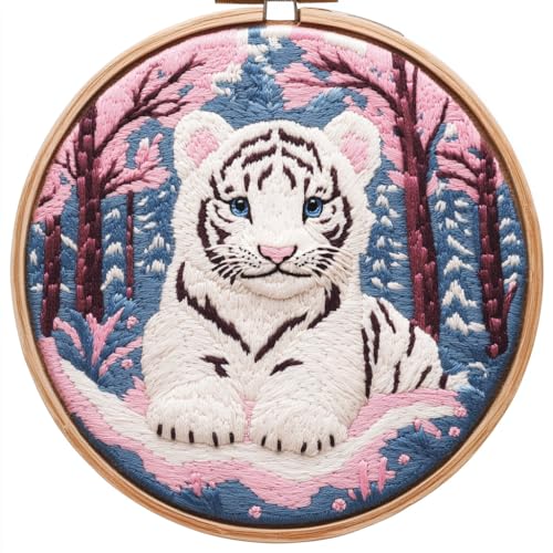 Punch Needle Kits Cute White Tiger 20x20cm-4