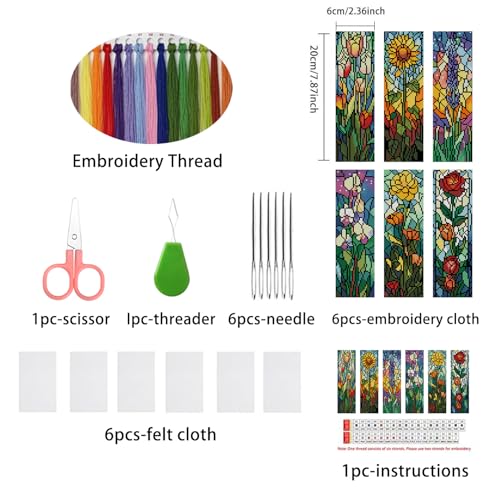 DYAIANGMU 6 Pcs Cross Stitch Bookmark Kit for Adults Beginner 2.3x7.8 inch - color: SQY009