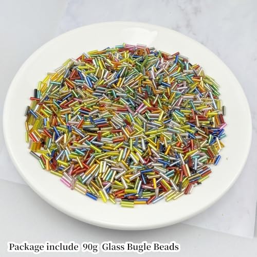 90g Glass Bugle Beads 7x2mm Embroidery Tube Glass Spacer Bulk Small Craft Long Beads for Necklaces Bracelets Earrings DIY Jewelry Making(Mix Colors) - color: Mix Colors