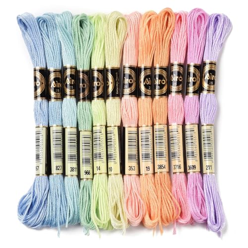 12 Skeins 12 Colors 6-Ply Polyester Embroidery Floss Cross Stitch Threads for Jewelry Making Bracelet Stitching Craft Supply 0.5mm,Spring Color Series - color: 12 Skeins,spring Color