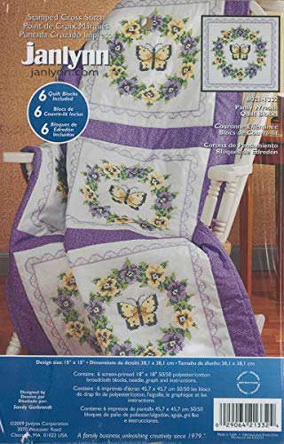 Janlynn Stamped Cross Stitch Quilt Blocks 18"X18" 6/Pkg - Pansy Wreath
