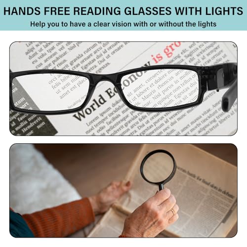 Magnifying Glasses with Light Rechargeable Reading Glasses Bright LED Readers for Men Women Close Work Reading