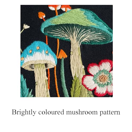 Myfelicity Embroidery Kit with Mushroom Patterns, 3 Hoops, Fabric, Threads, Needles, Instructions (red) - color: red