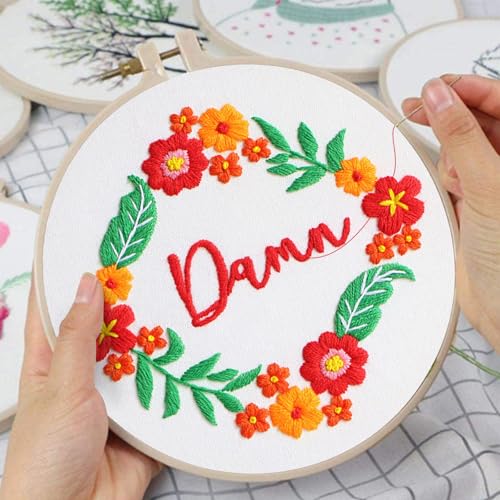 Louise Maelys 3 Pack Floral Quote Embroidery Kit for Beginners Craft - color: funny flowers