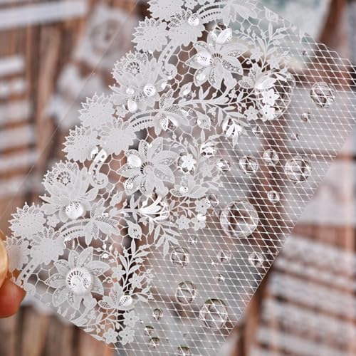 Lace Stickers for Scrapbooking, 30 Sheets Scrapbook Stickers Book for Wedding Invitations, Bridal Scrapbook Supplies, Transparent PET Stickers for Junk Journaling, Delicate Silk Lace Themed - color: Delicate Lace
