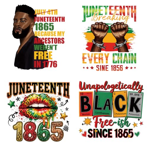 Juneteenth Iron on Transfer Patches for Clothes - 4 Packs Black History Month Heat Transfer Vinyl Decals 1865 Liberation Day DTF Transfer Press Patch Black Men Fist Lips Iron on Appliques for T-Shirt - color: Yellow Juneteenth A