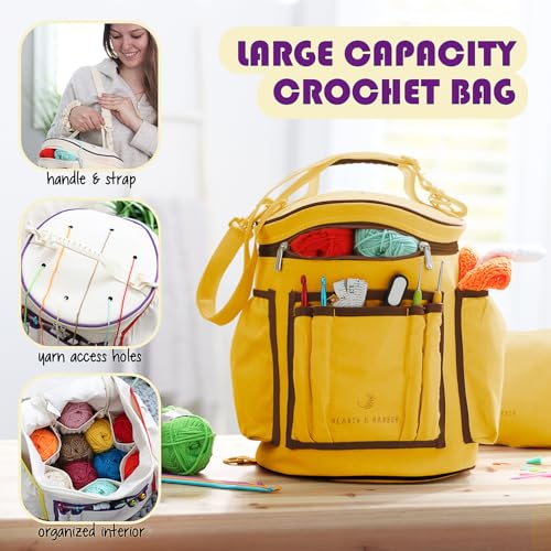 Crochet Kit for Beginners Adults and Kids - Beginner Crochet Kit for Adults with Step-by-Step Video Tutorials, Amigurumi and Crocheting Kit, Crochet Starter Kit with Soft Crochet Yarn and Crochet Bag - color: Mustard, style: Crochet Kit + Bag