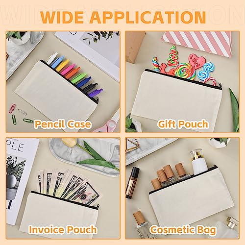 8×4.7 Inch Blank DIY Craft Bag Canvas Pencil Case Blank Makeup Bags- Canvas Pencil Pouch Bulk Canvas Cosmetic Bag Multi-Purpose Travel Toiletry Bag Canvas Zipper Bags