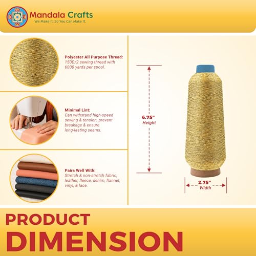Mandala Crafts 150D/2 Metallic Gold Polyester 4 Pack of Serger Thread Cones - color: Metallic Gold, size: Pack of 4 150D/2