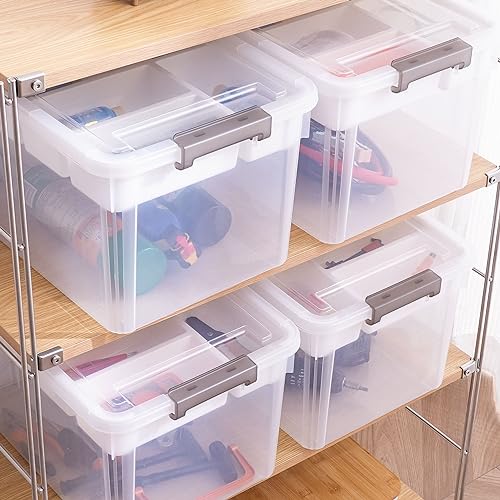 Citylife 32QT 4Packs Clear Craft Organizers and Storage Box with Tray - size: 32 Qt- 4 Pack