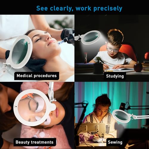Magnifying Lamp XL - Clip On Magnifier Lamp for Nail Salons, Tattoo Artists, Reading & Detailed Work - Dimmable Mag Lamp - size: Mag Lamp XL