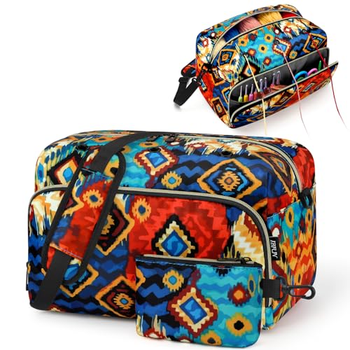 IBFUN Crochet Yarn Knitting Bag Organizer for Knit Accessories Hooks - color: L-Multicolored, size: Large