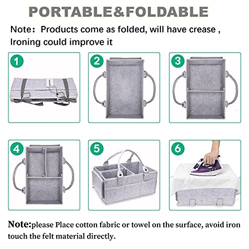 XUANGUO Large Baby Diaper Caddy Organizer, Felt Basket with Handles, Grey - color: grey