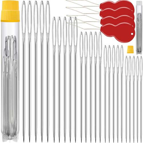 75 Pack Premium Large Eye Needles for Hand Sewing with 4 Needle Threaders, Assorted Sizes, Embroidery Needles for Hand Sewing, Sewing Needles Large Eye, Big Eye Needle - color: 75 pack