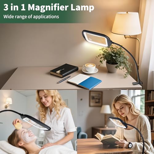 10X 30X Extra Large Magnifying Glass with Light and Stand - color: Matt Black